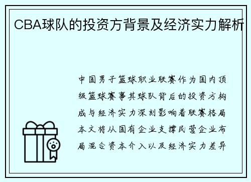 CBA球队的投资方背景及经济实力解析